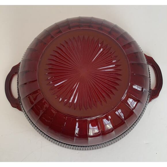 Vintage Anchor Hocking Royal Coronation Ruby Red Large Handled Fruit Bowl 9.5" - Picture 5 of 6